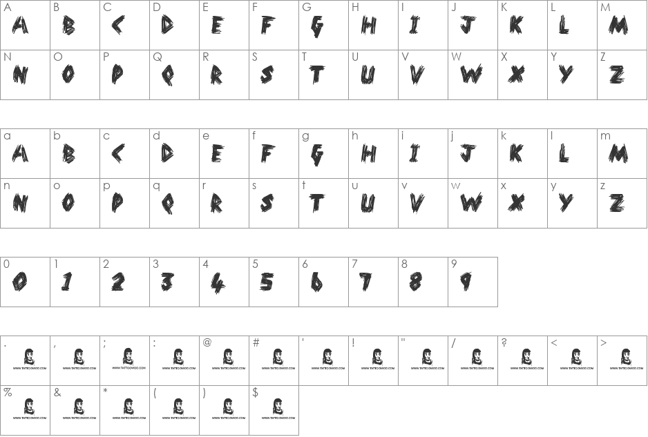 Mother Inlaw font character map preview