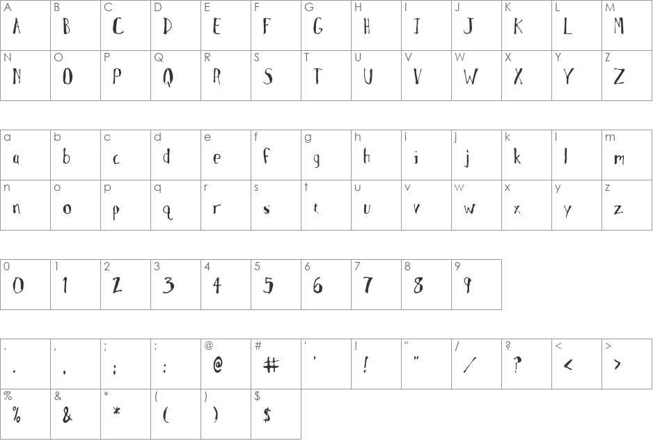 MotherGoose font character map preview