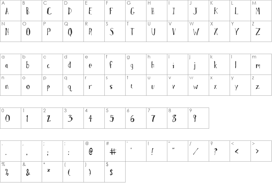 MotherGoose font character map preview