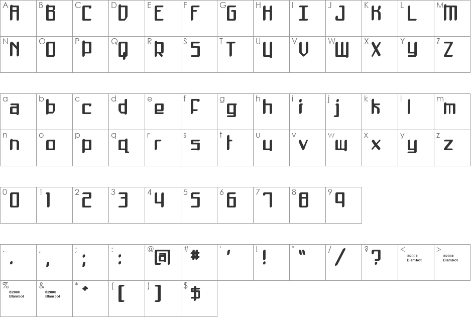 Mothership font character map preview