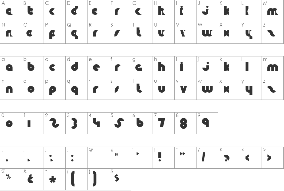 Moti font character map preview