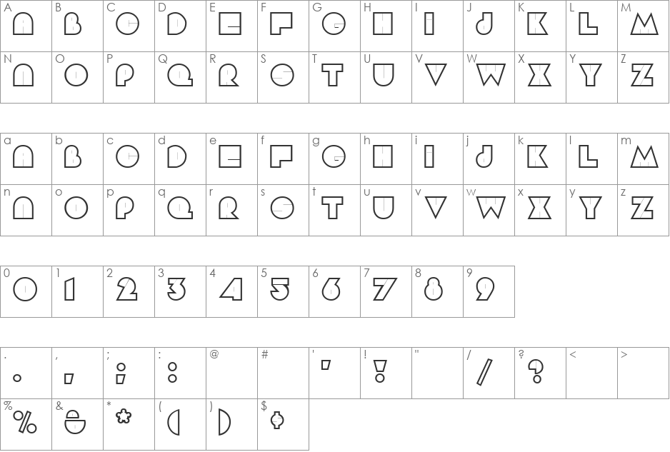 Moti Moti font character map preview