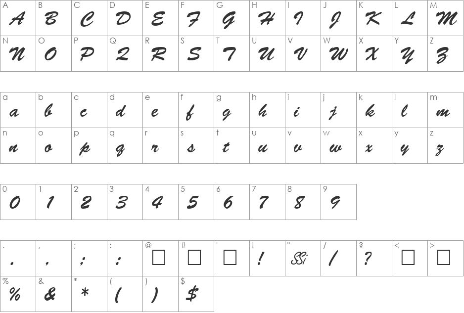 MotifScriptSSK font character map preview