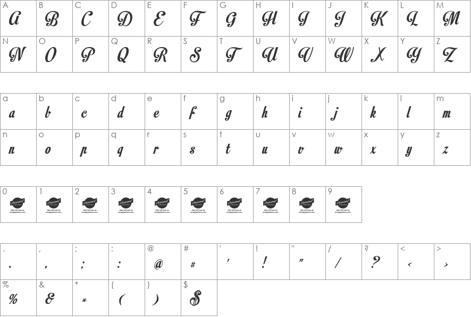 Motion Picture Personal Use  font character map preview