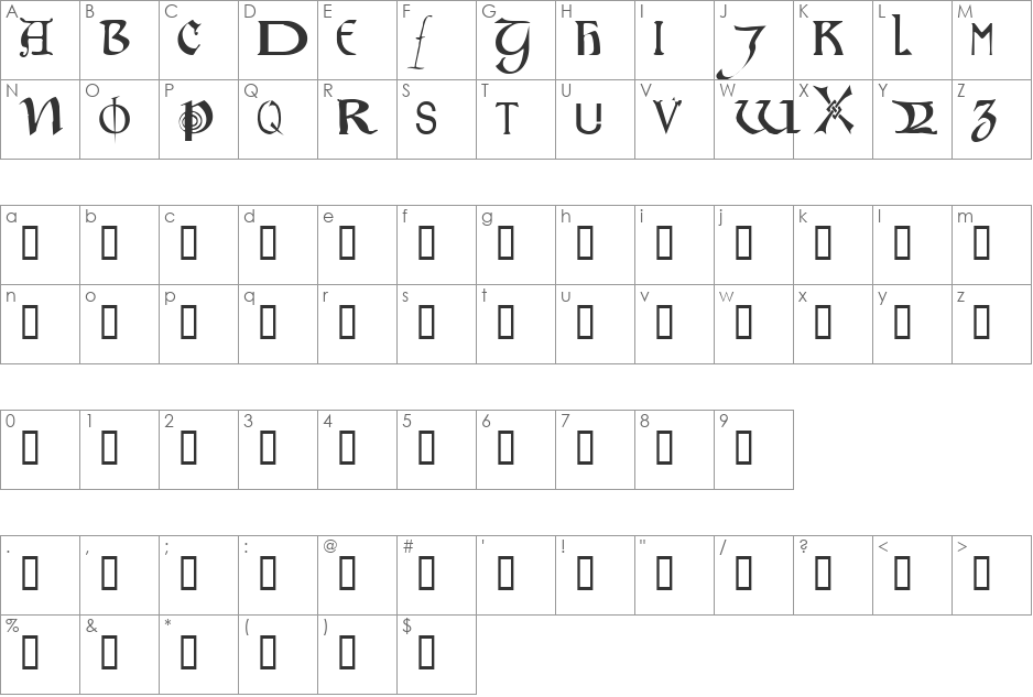 Motley font character map preview