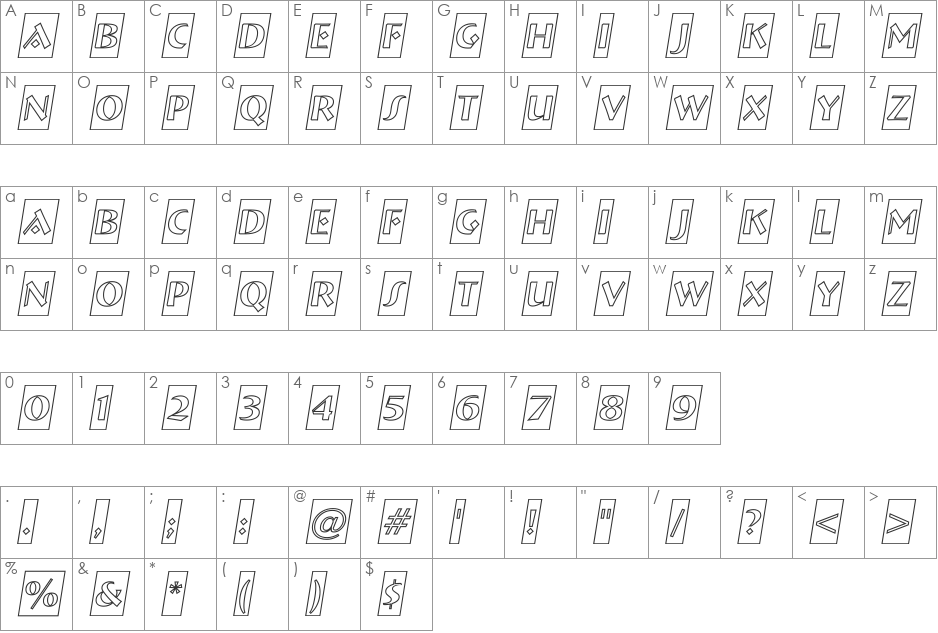 a_BremenCmOtlObl font character map preview