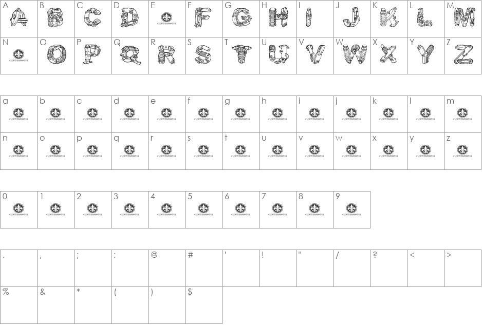 MotorPiecesDEMO font character map preview