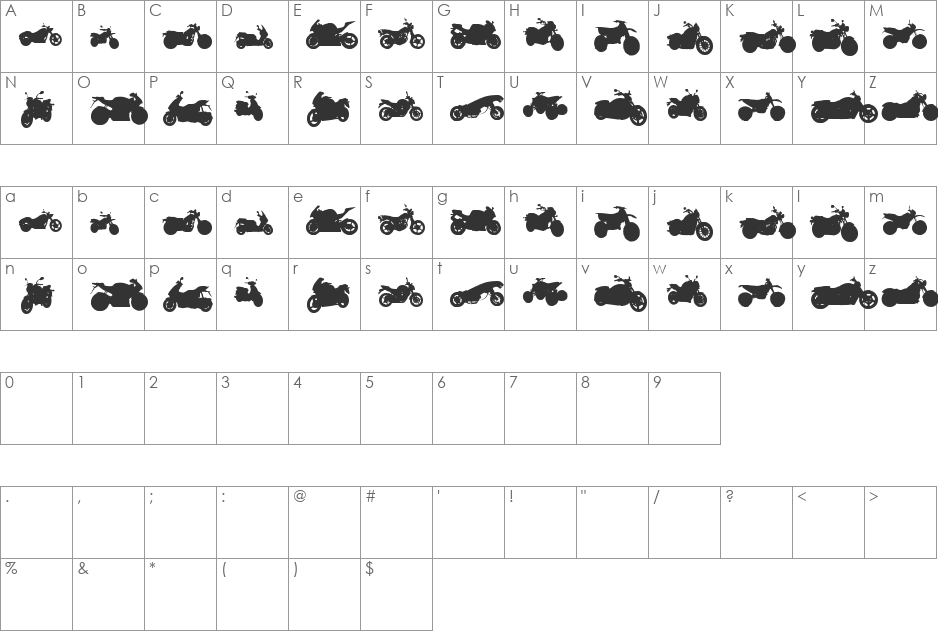 motos tfb font character map preview
