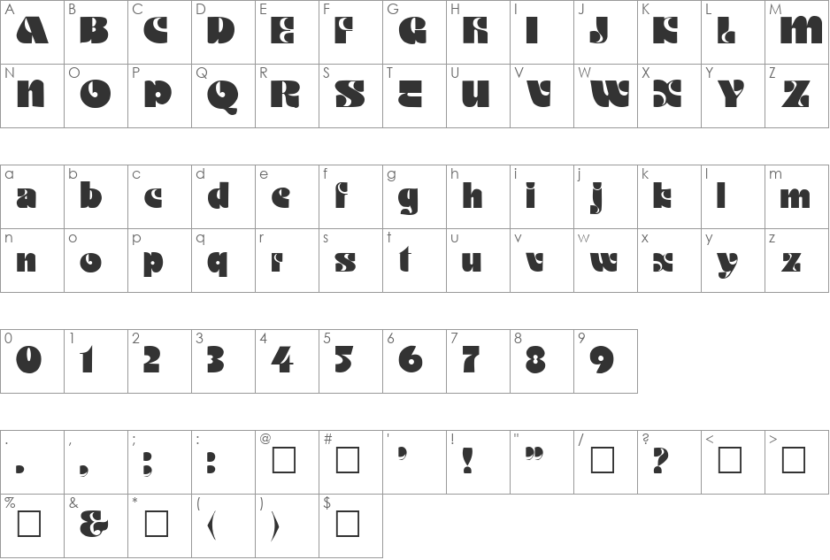 Motter Ombra font character map preview