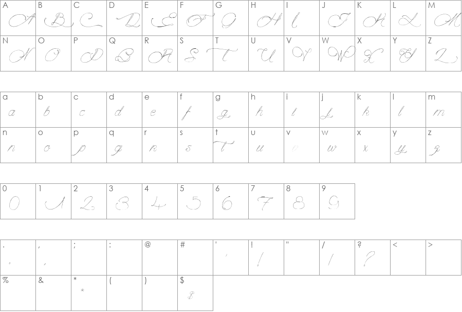 Mougatine font character map preview