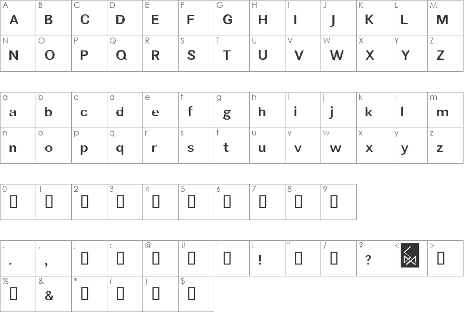 Moulded Saji font character map preview