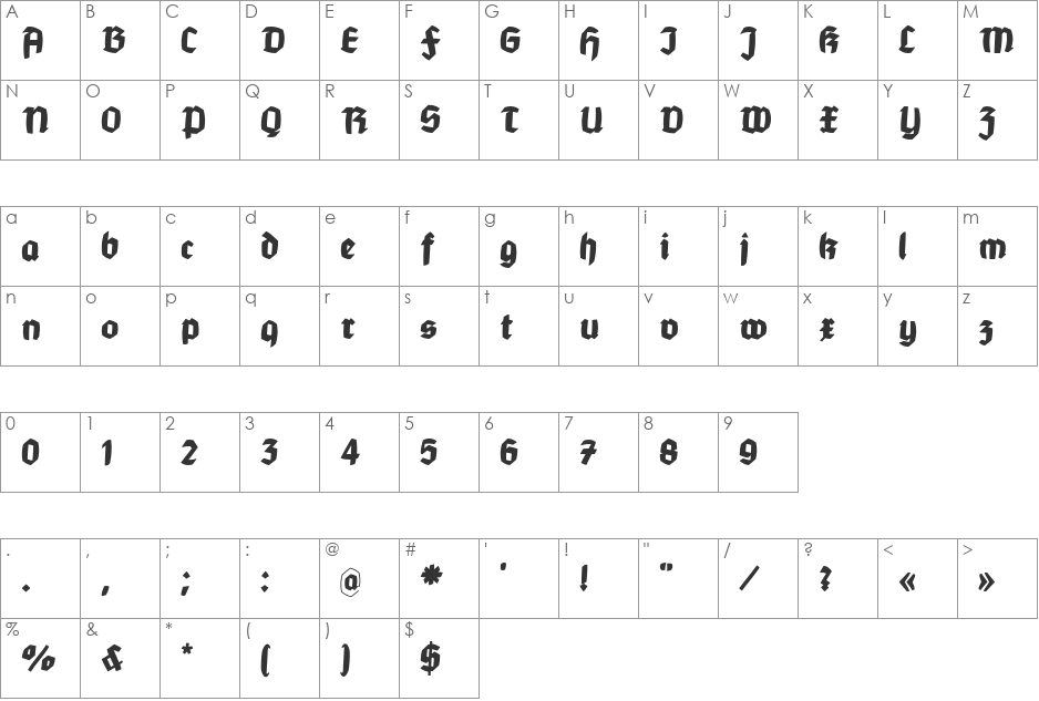 MountFirtree font character map preview