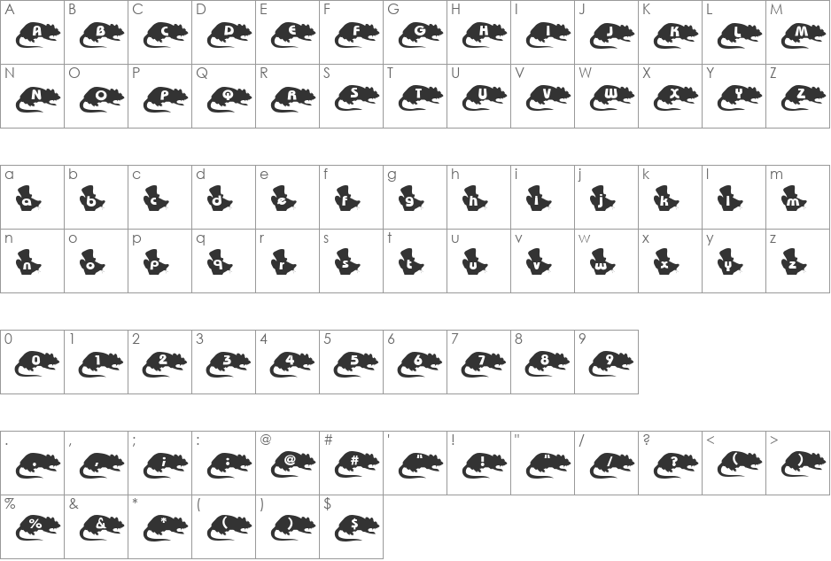 Mouse Group font character map preview