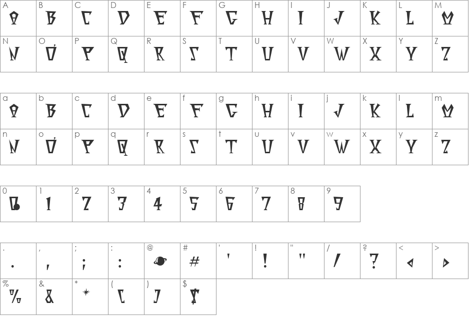 Mouse Hunt font character map preview