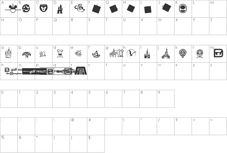 Mouse Tags font character map preview