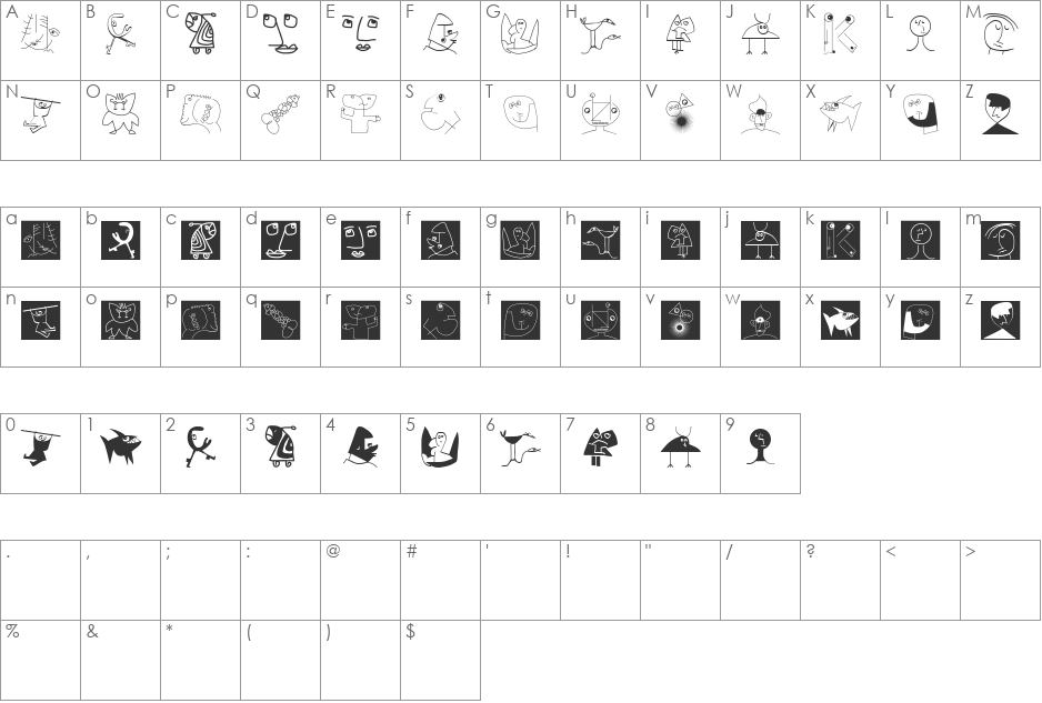 MouseBits font character map preview
