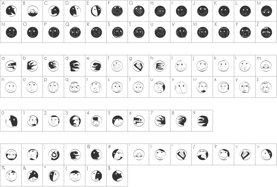 MouseDroodels font character map preview