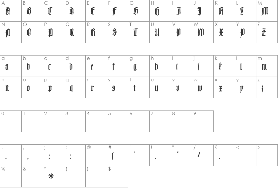 MouseLiturgicSketches font character map preview
