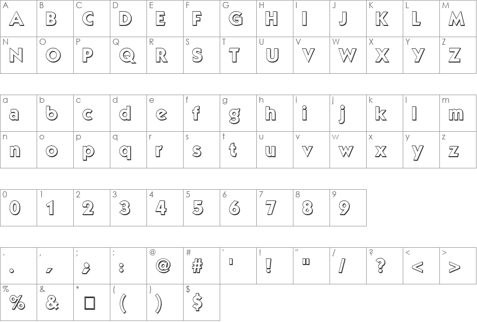 Mouser Outline font character map preview