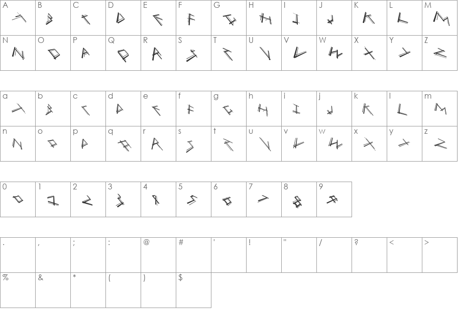 MouseStrokesInverseShadow font character map preview