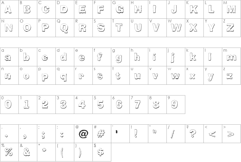 a_Broker3Dxtr font character map preview