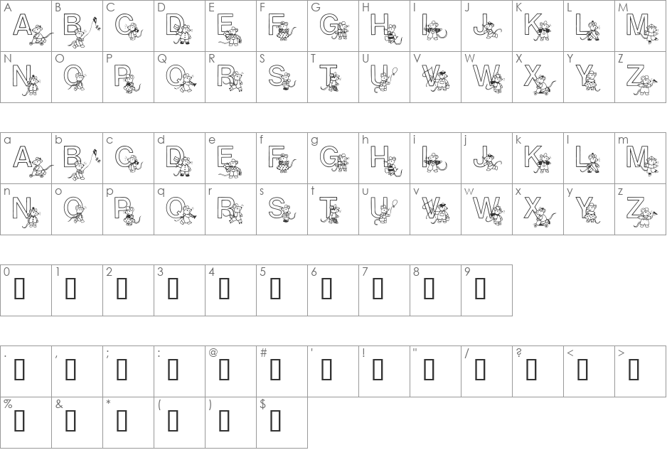 Mousie font character map preview