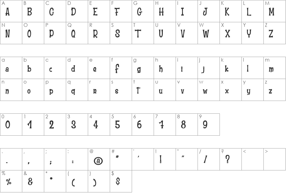 Moustache Club font character map preview