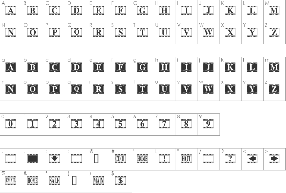 Movie Times font character map preview