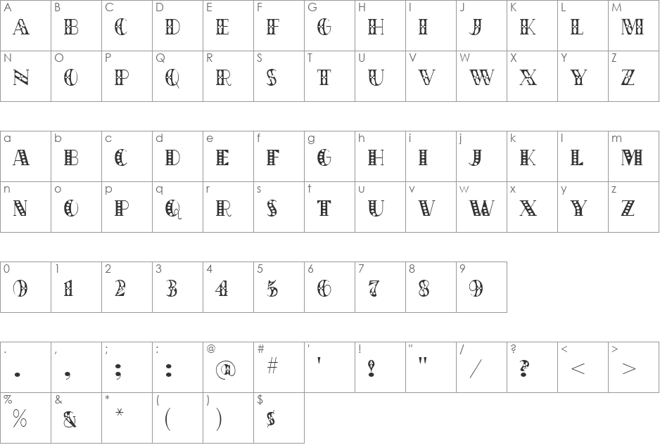 Moviestar font character map preview