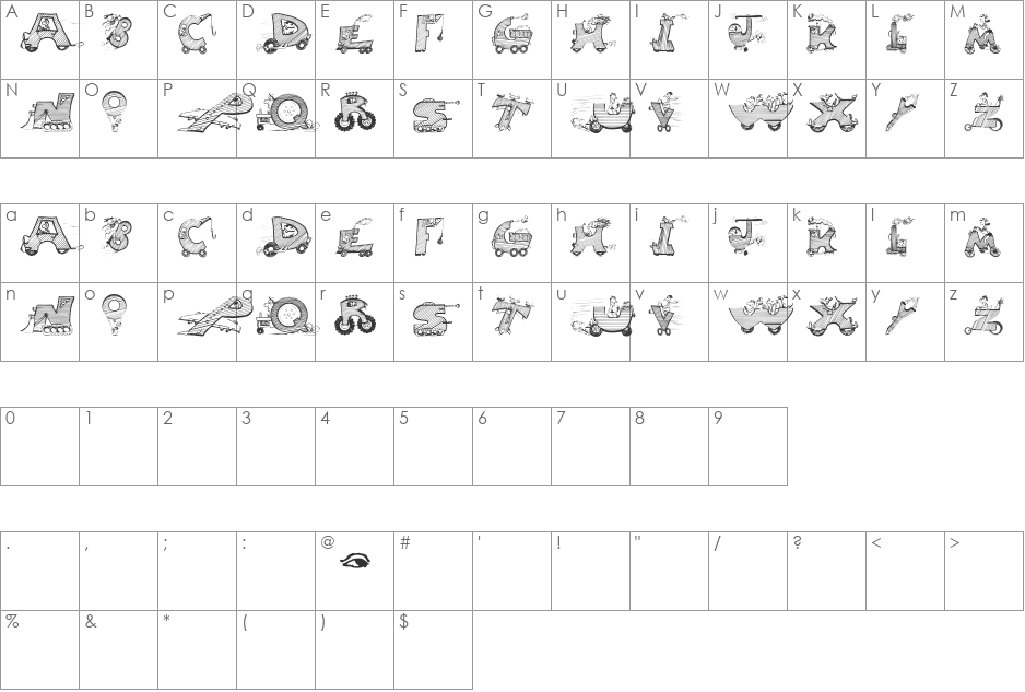 MovingLetters font character map preview