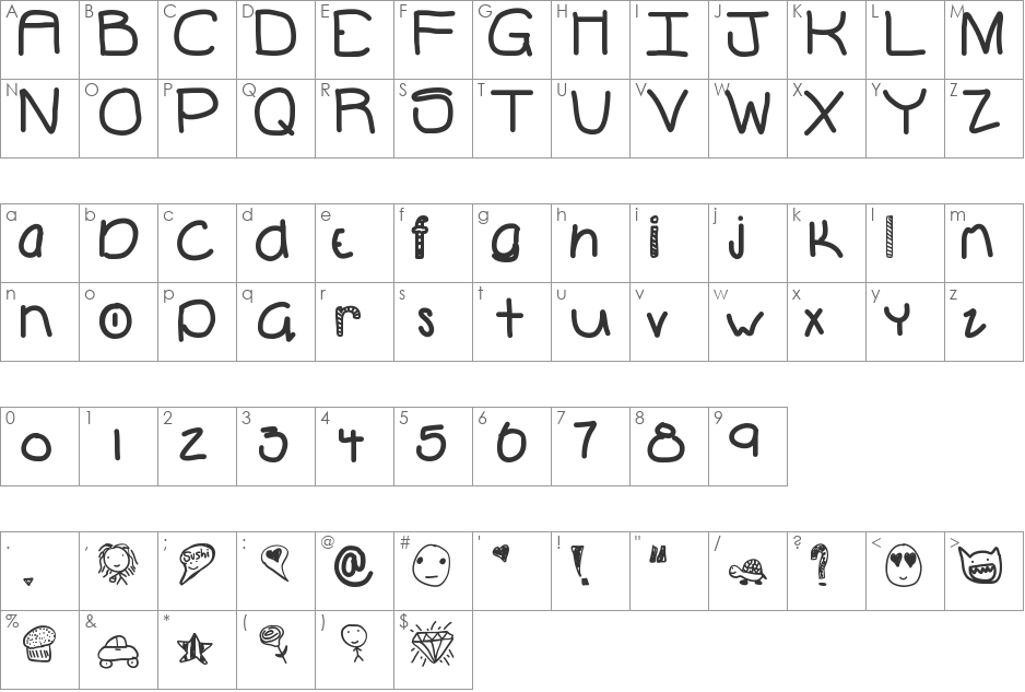 MovingOn font character map preview