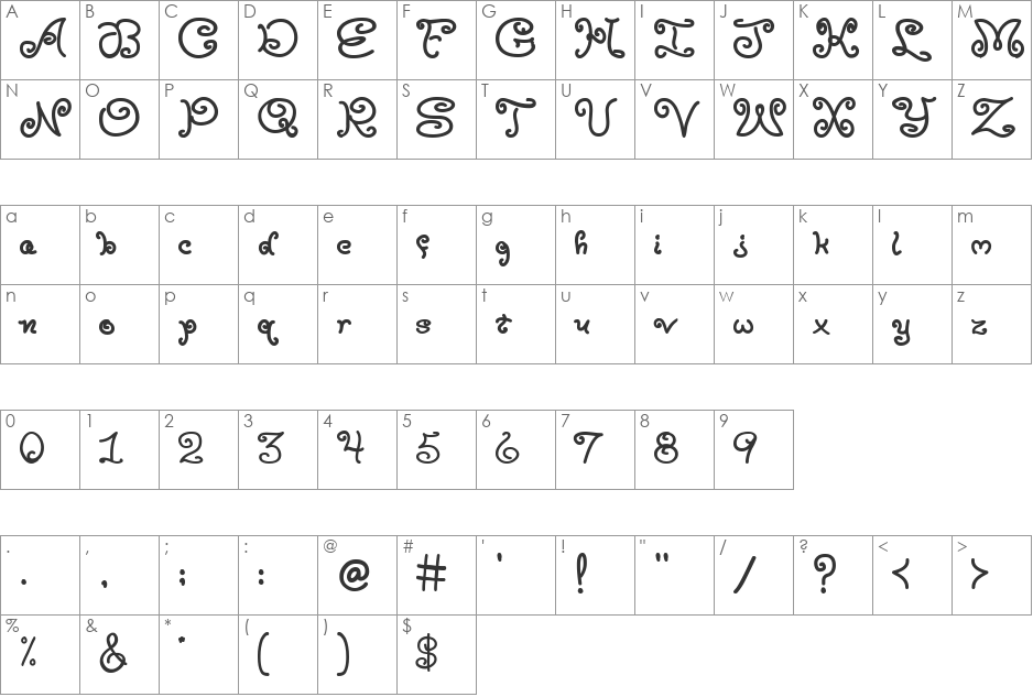 MoxyRoxie font character map preview