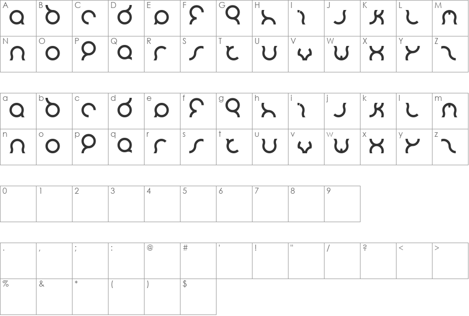 mozzie font character map preview
