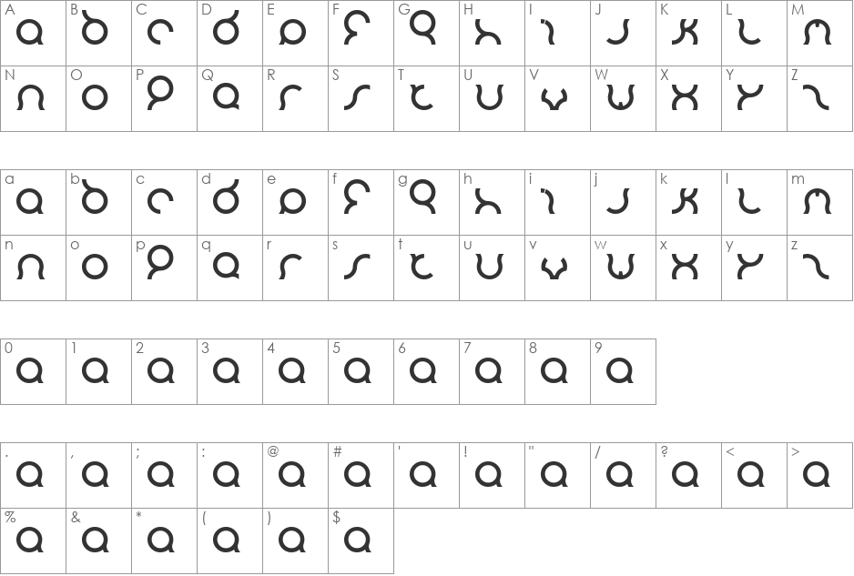mozzie font character map preview