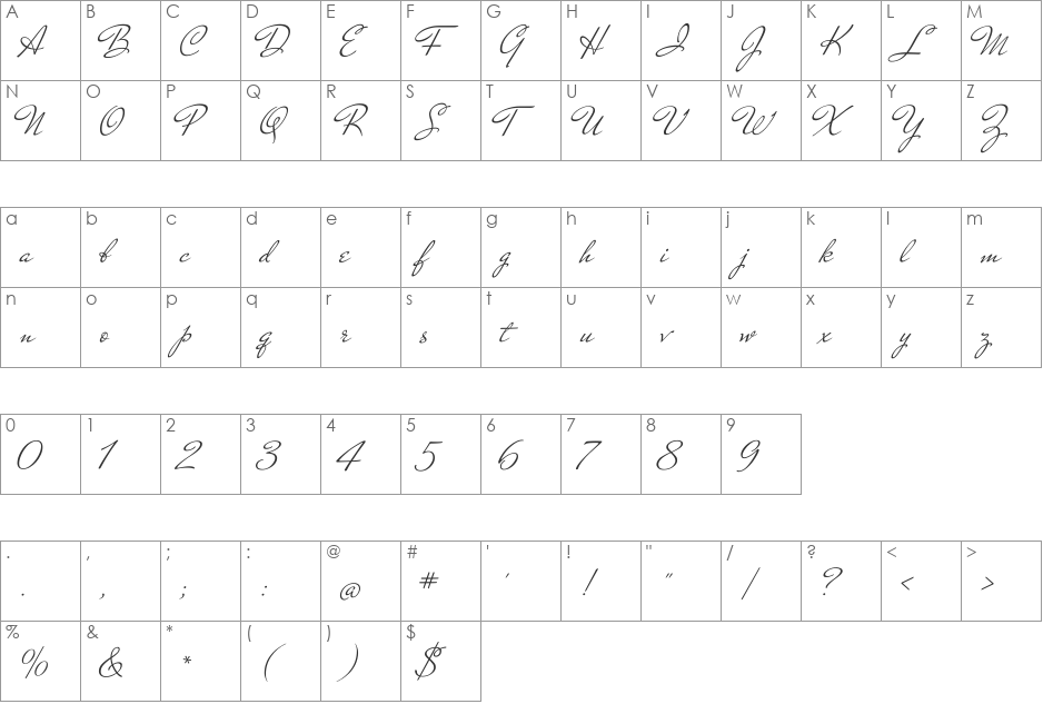Mr De Haviland font character map preview
