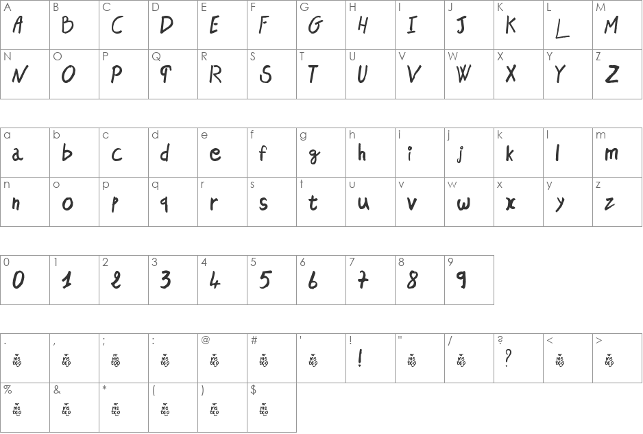 mr me too font character map preview