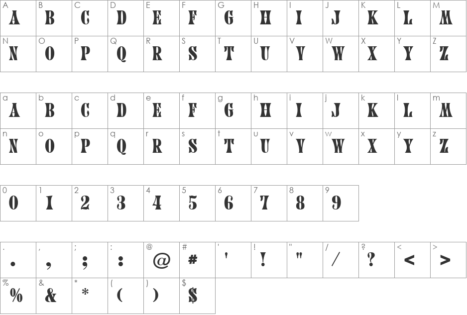 a_Calyx font character map preview