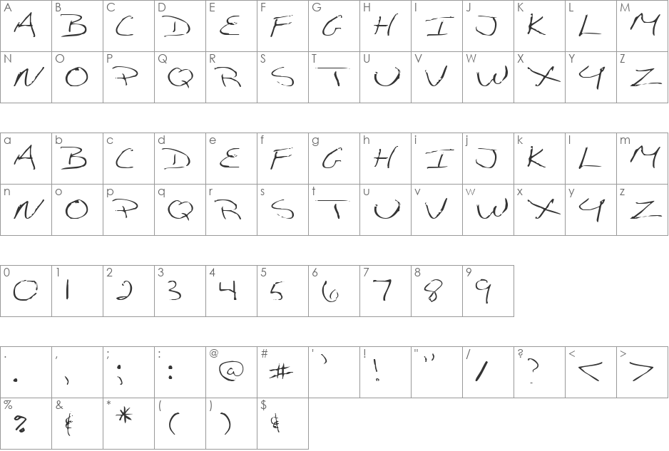 Mr. Hanky font character map preview