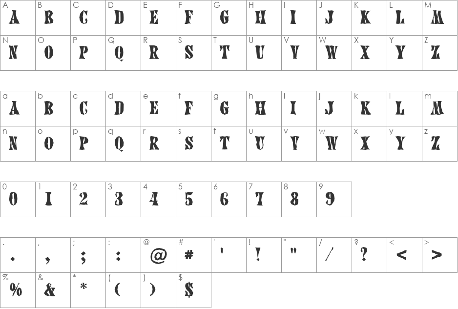 a_CalyxBrk font character map preview
