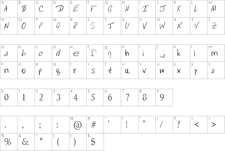 MRFBOOM font character map preview