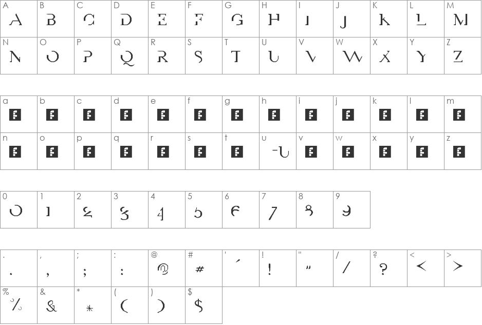 Mrs Handicap font character map preview