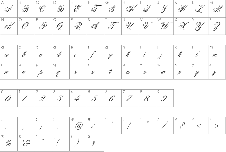 AcroterionJF font character map preview