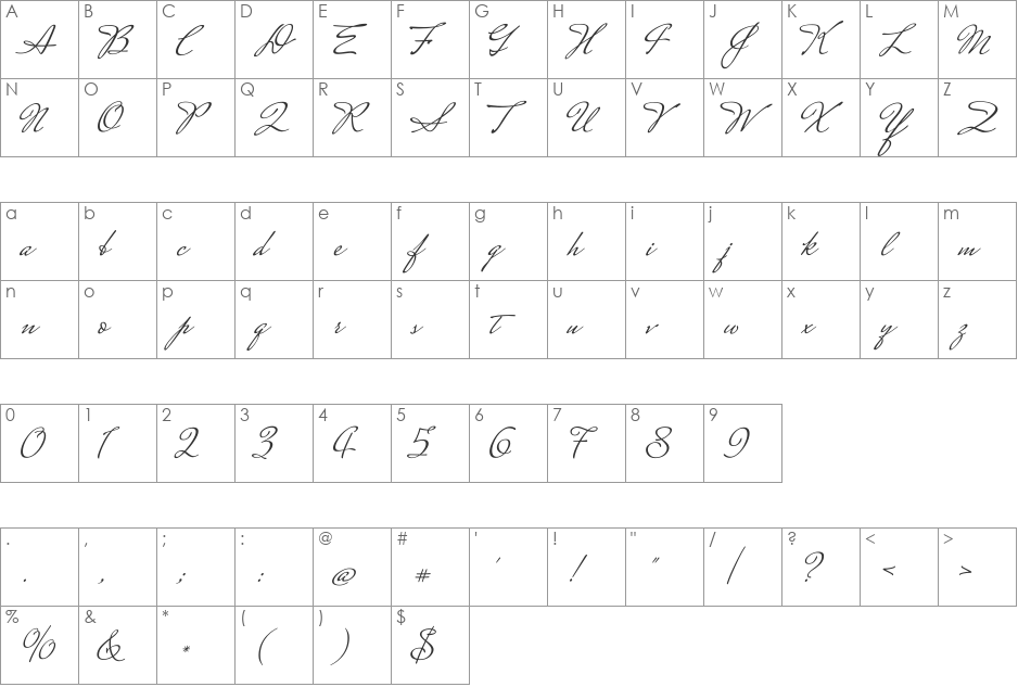 Mrs Saint Delafield font character map preview