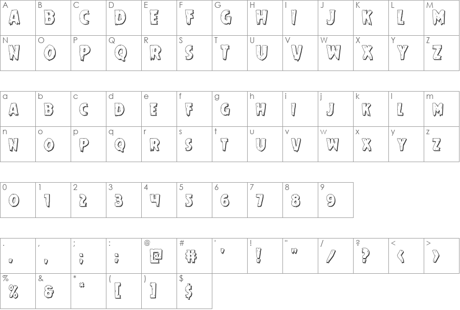 Mrs. Monster 3D font character map preview