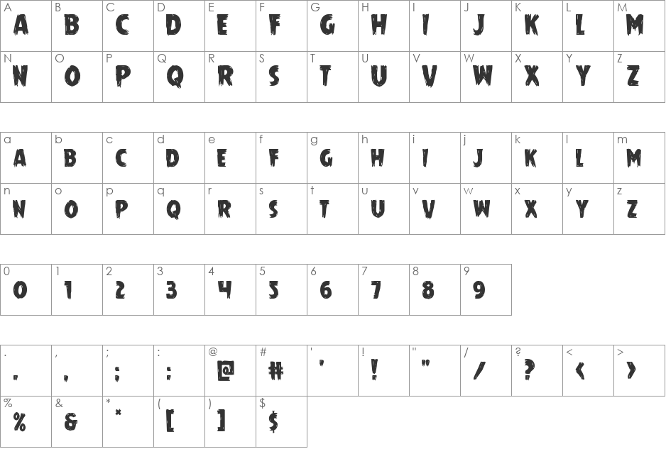 Mrs. Monster Rotated 2 font character map preview