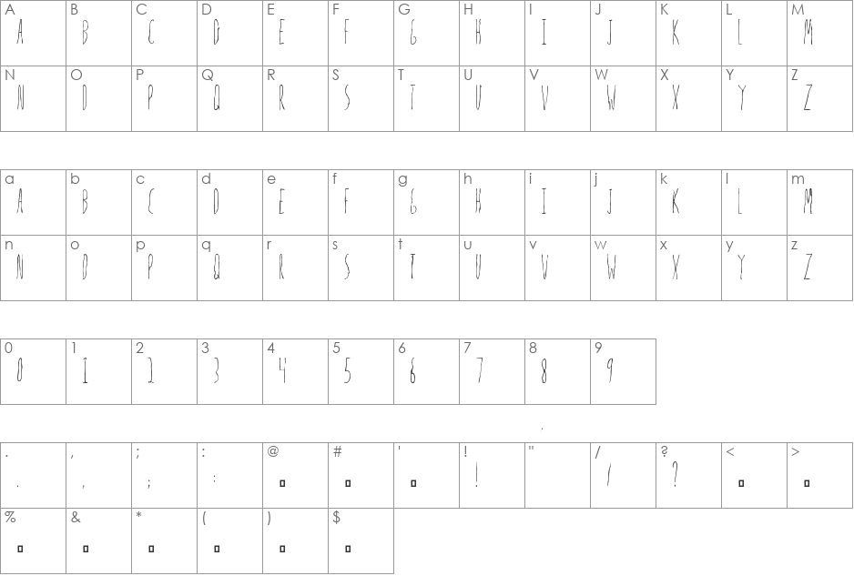 Mrs. Strange font character map preview