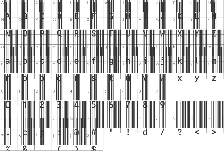 MRV Code39extMA font character map preview