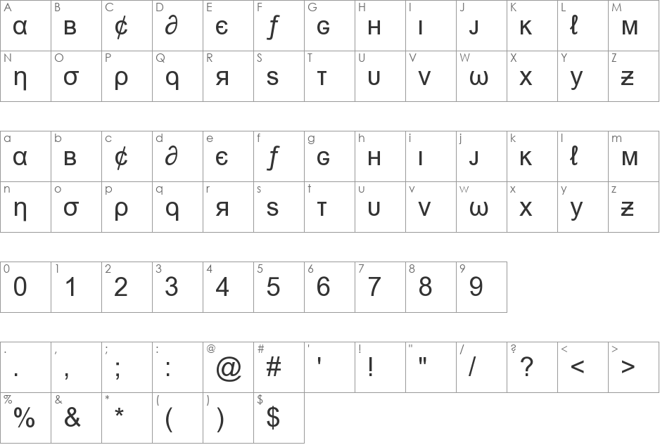 Msn Weird font character map preview