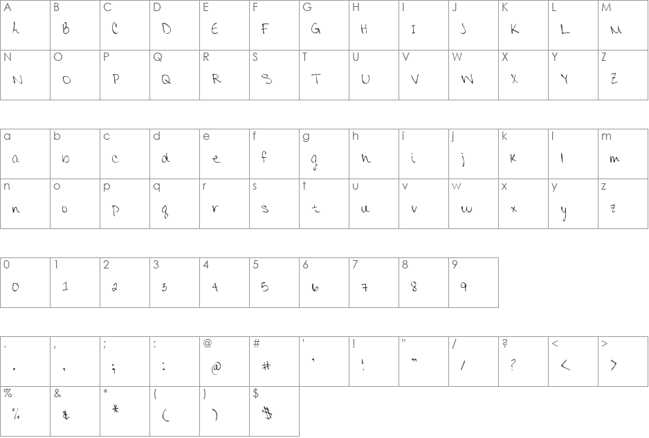 MTF Colleen Print font character map preview