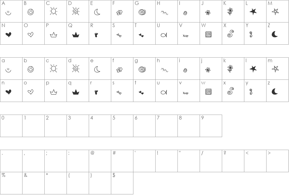 MTF Doodle font character map preview